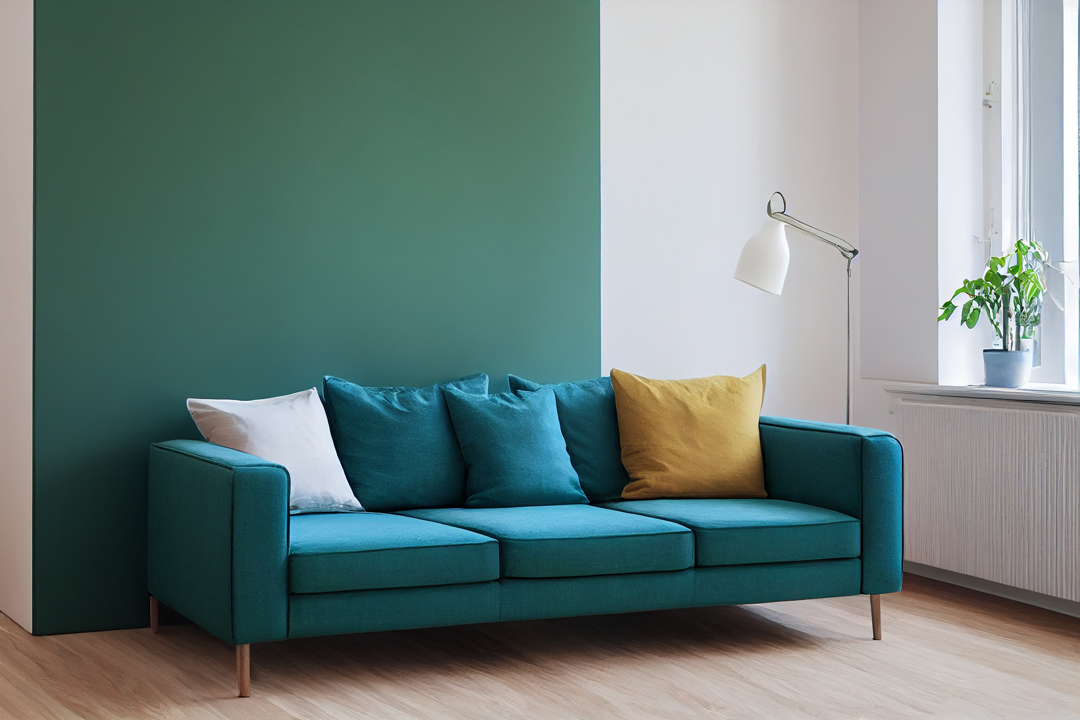Sage green living room with matte finish paint